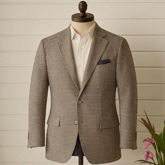 J Crew Ludlow Blazer Mens 42R Tan Check Wool Blend Tailored Sport Coat Jacket - Picture 1 of 16